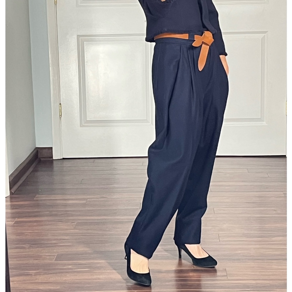 Vintage navy pleated trousers tapered legs - Picture 7 of 11